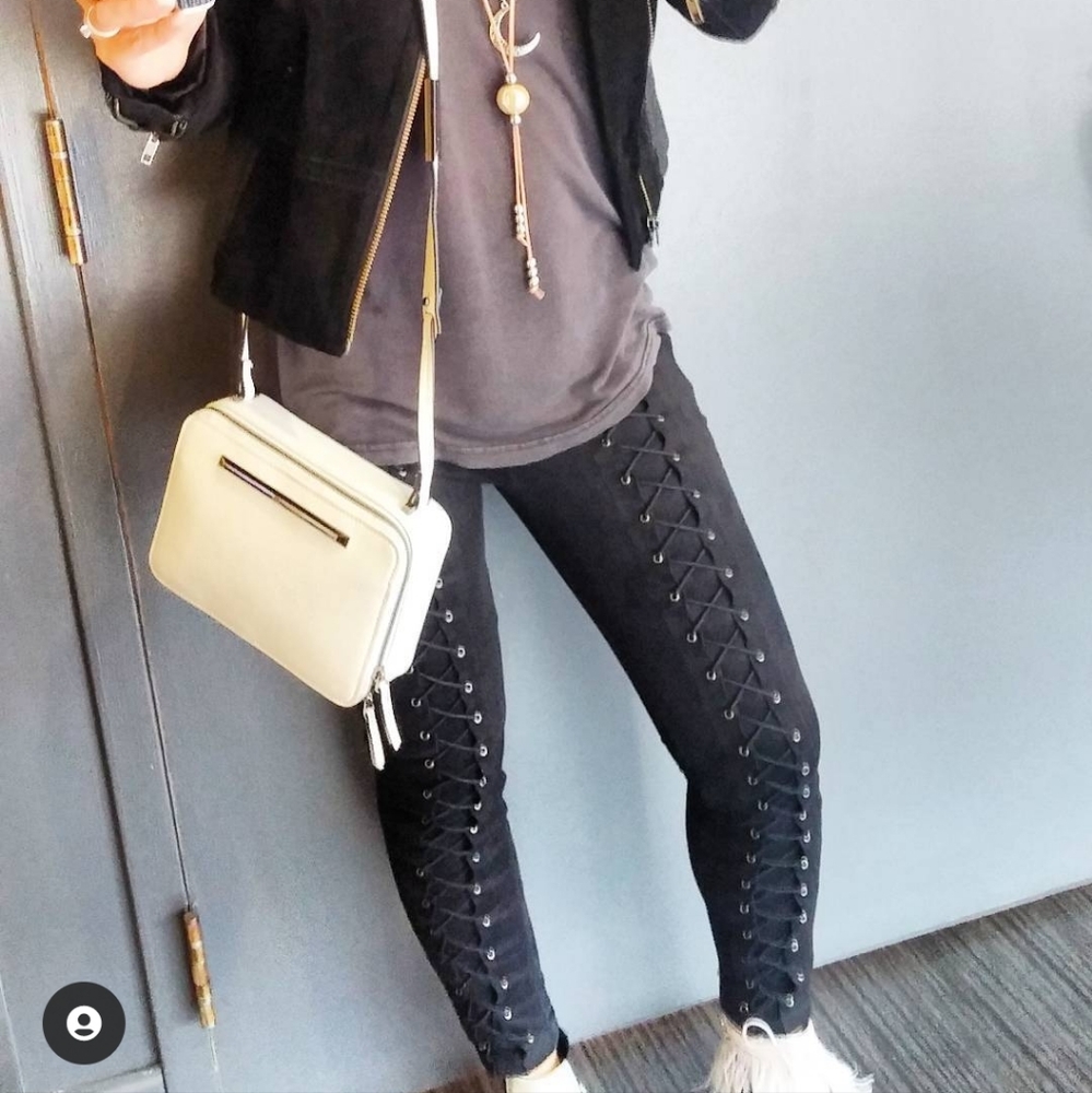 Nakd faux suede lace up black tight pants